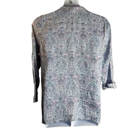 J. Jill Love Linen Blue Purple Paisley Print Essential Button Down Shirt Sz PXL - Picture 4 of 10